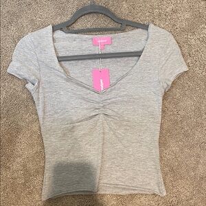 Edikted Heather Gray Short Sleeve V-Neck Tee